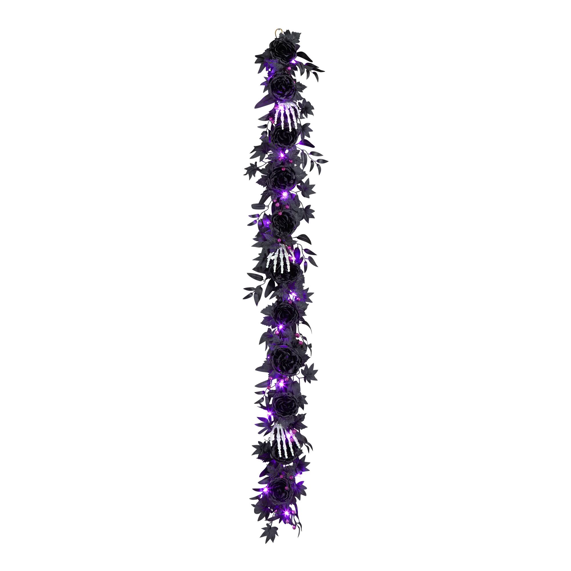 6ft. Bad to the Bone Skeleton Hand & Flower Halloween Pre-Lit LED Garland
